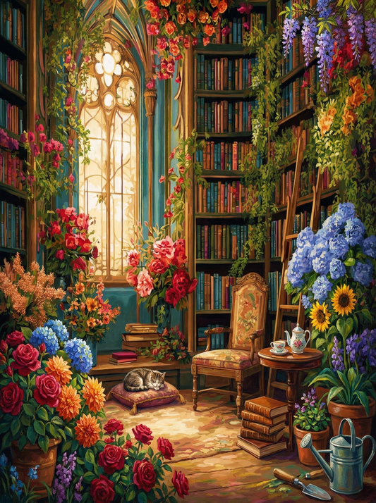 Cozy Garden Library Cat (120 Colours)