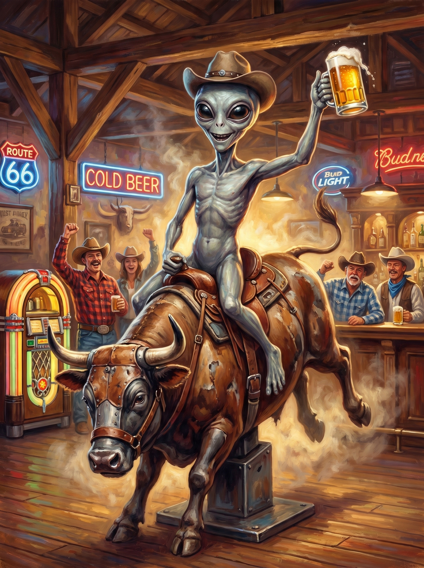 Alien Riding Mechanical Bull (120 Colours)