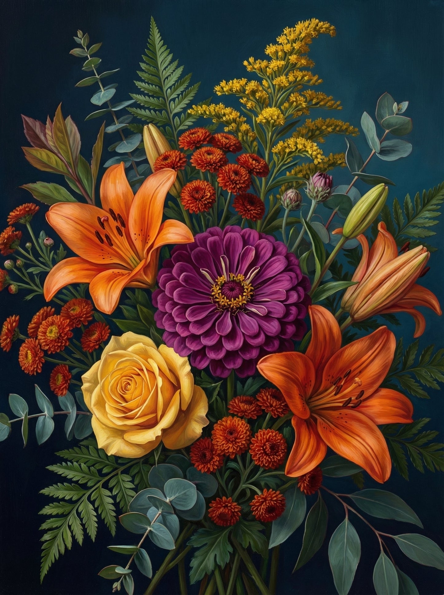 Autumn Floral Teal Background (80 Colours)