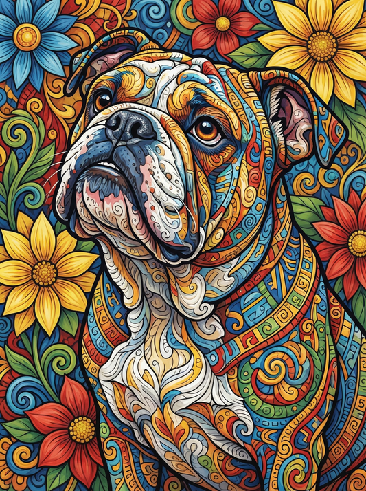 Bulldog With Floral Patterns (120 Colours)