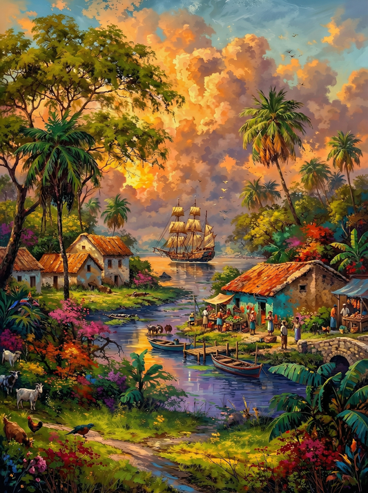 Tropical Sunset Village Ship (120 Colours)