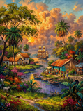 Tropical Sunset Village Ship (120 Colors)