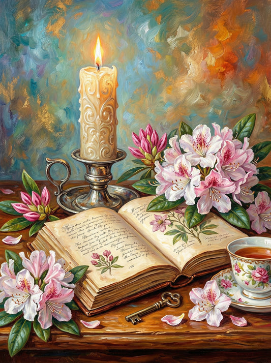 Candlelit Book With Peonies (80 Colours)