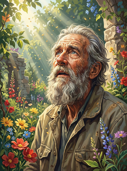 Contemplative Man Among Flowers (80 Colours)