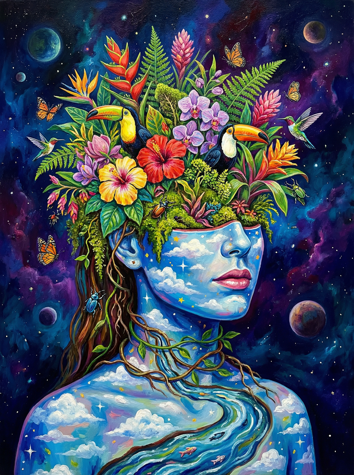 Cosmic Flower Head Woman (80 Colours)