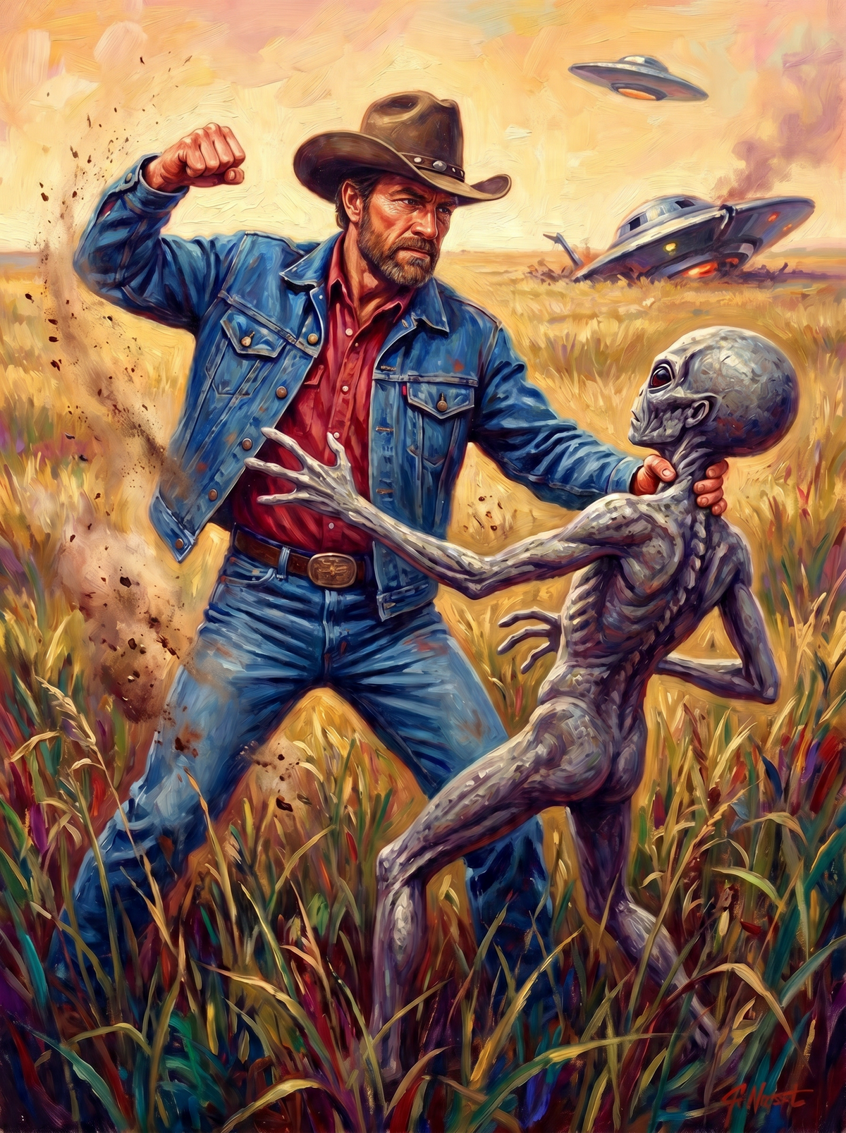 Cowboy Punching Alien (120 Colours)