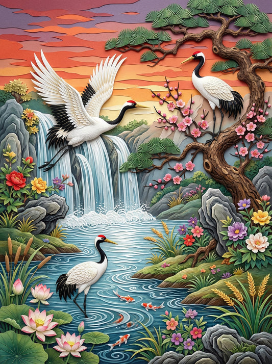 Cranes And Waterfall (80 Colours)