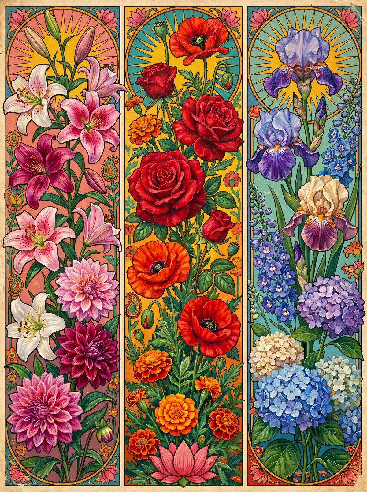 Floral Panel Triptych (80 Colours)