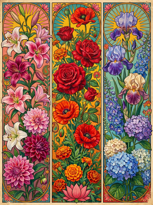 Floral Panel Triptych (80 Colours)