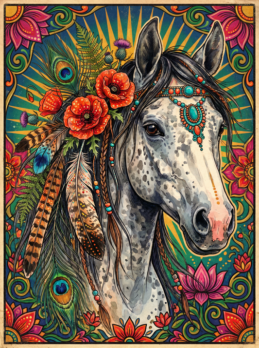 Floral White Horse (120 Colours)