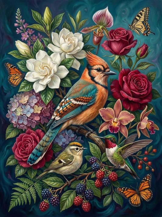 Garden Birds And Poppies (80 Colours)