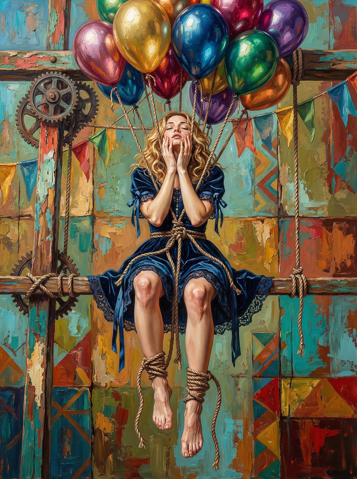 Girl On Rope Swing With Balloons (80 Colours)