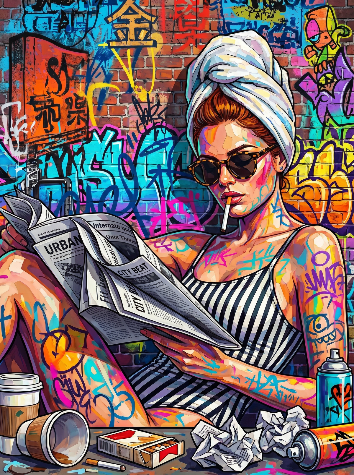 Graffiti Girl Reading (120 Colours)