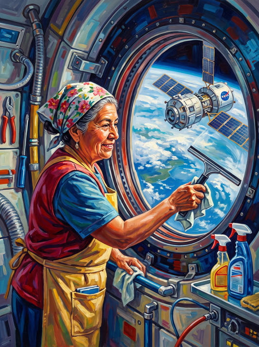 Grandma Cleaning Space Station (80 Colours)