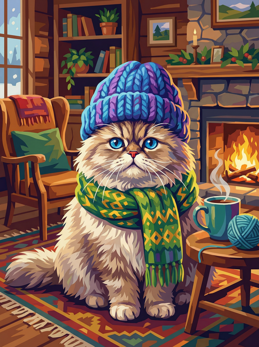 Cozy Winter Cat by the Fire (80 Colours)