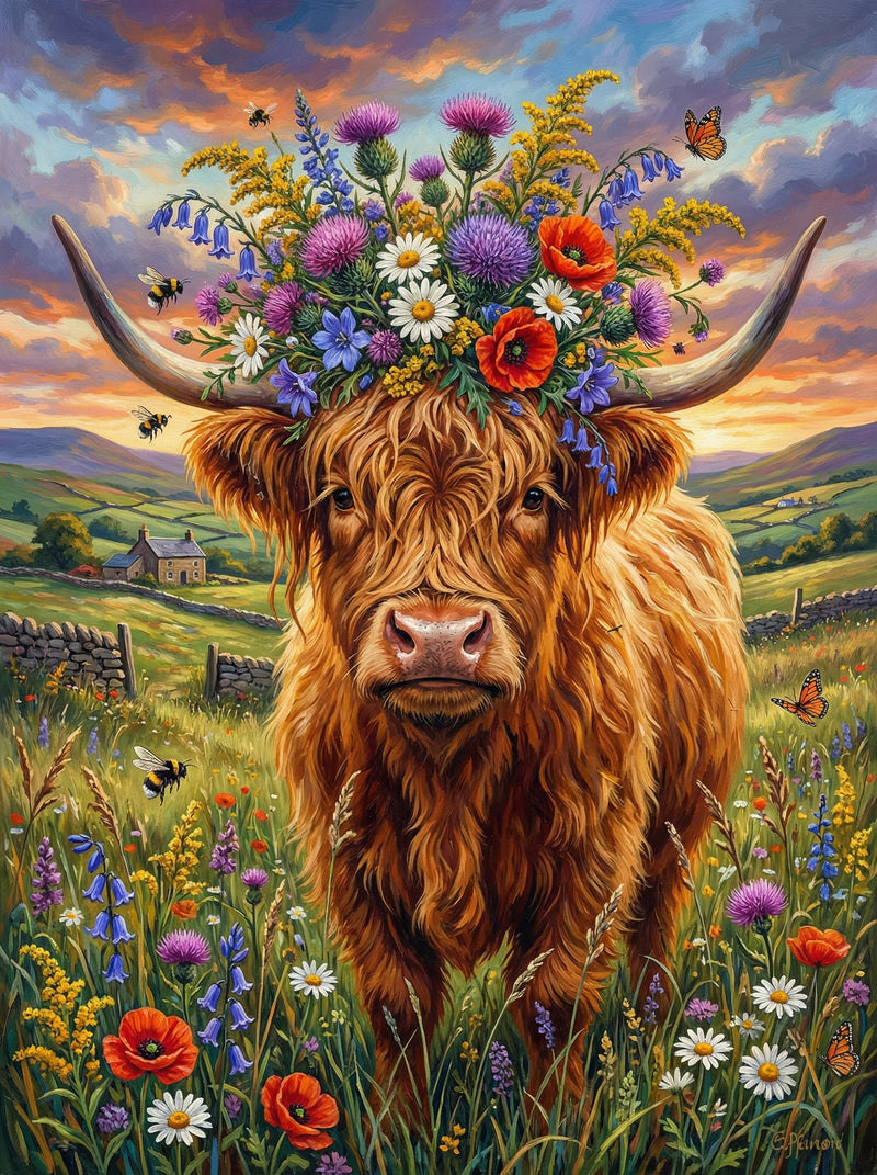 Flower Crown Highland Cow (80 Colours)