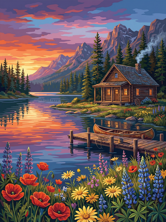 Lakeside Cabin Sunset Calm (80 Colours)