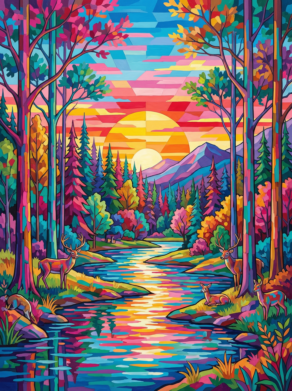 Sunset Forest Deer (80 Colours)