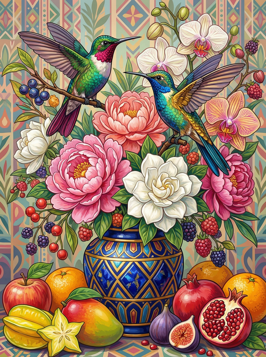 Hummingbirds With Roses (80 Colours)