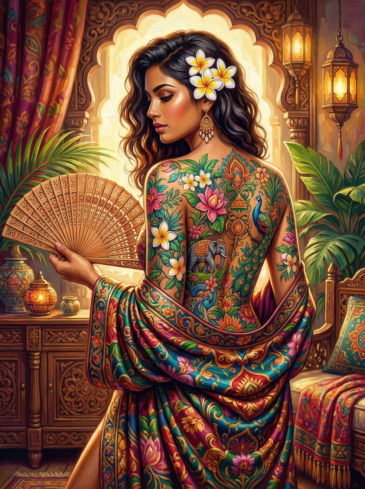Indian Floral Tattoo Fan (80 Colours)