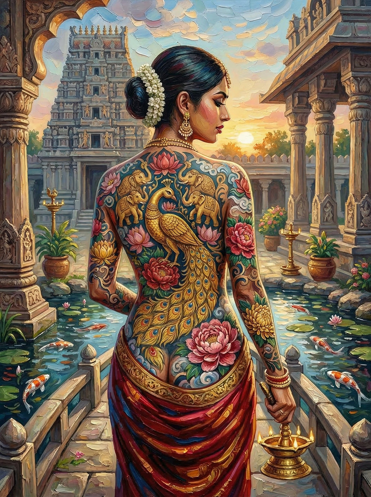 Indian Peacock Temple Woman (80 Colours)