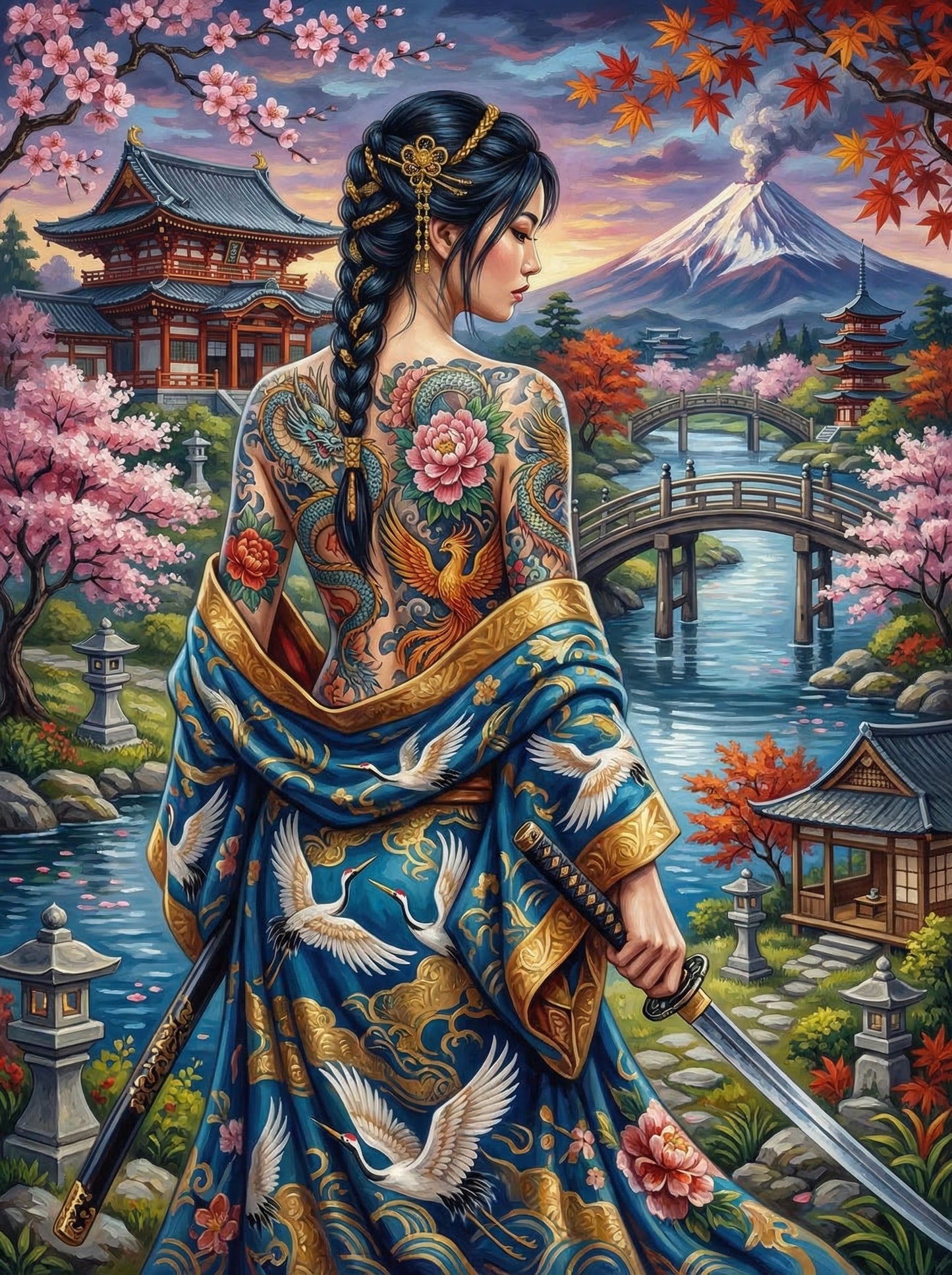 Japanese Tattoo Warrior Woman (120 Colours)