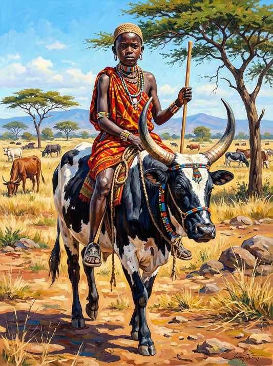 Maasai Warrior On Ox (80 Colours)
