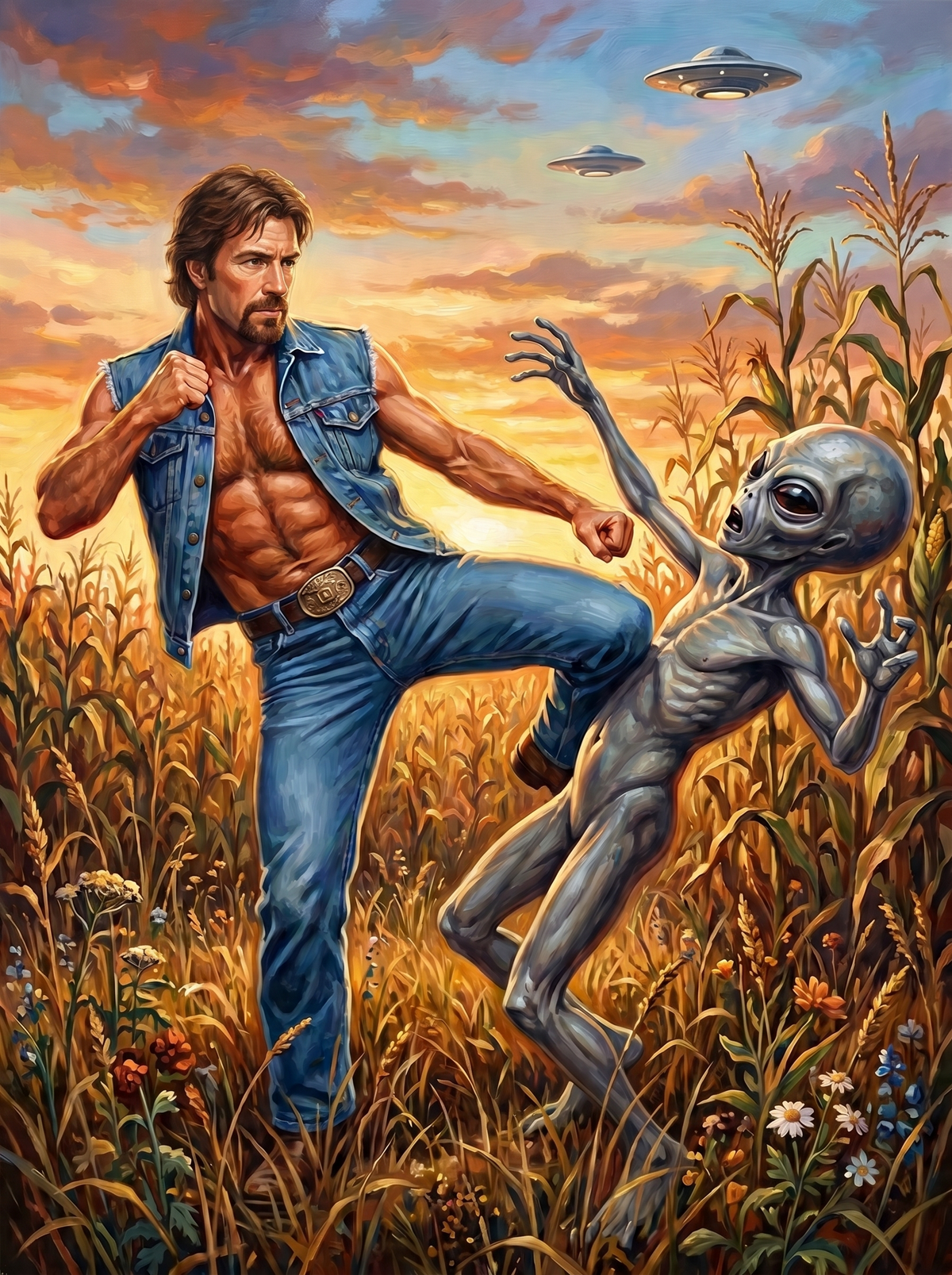 Man Kicking Alien (80 Colours)