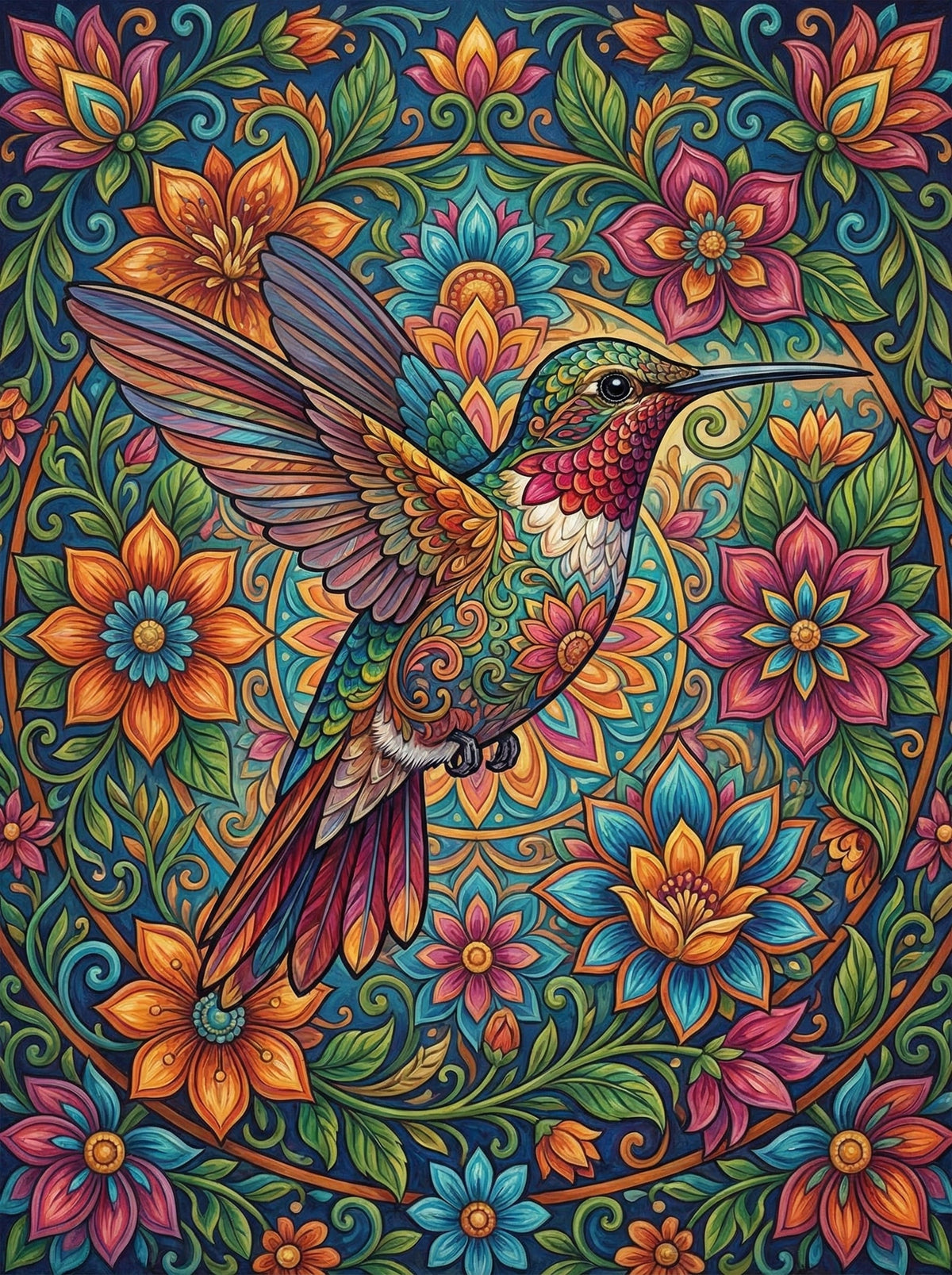Hummingbird Blossom Mandala (120 Colours)