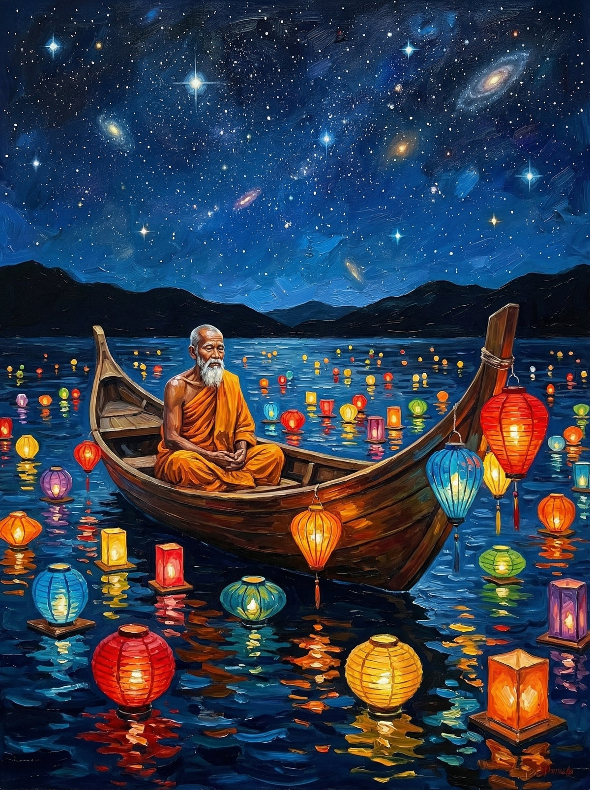 Monk In Glowing Boat (120 Colours)