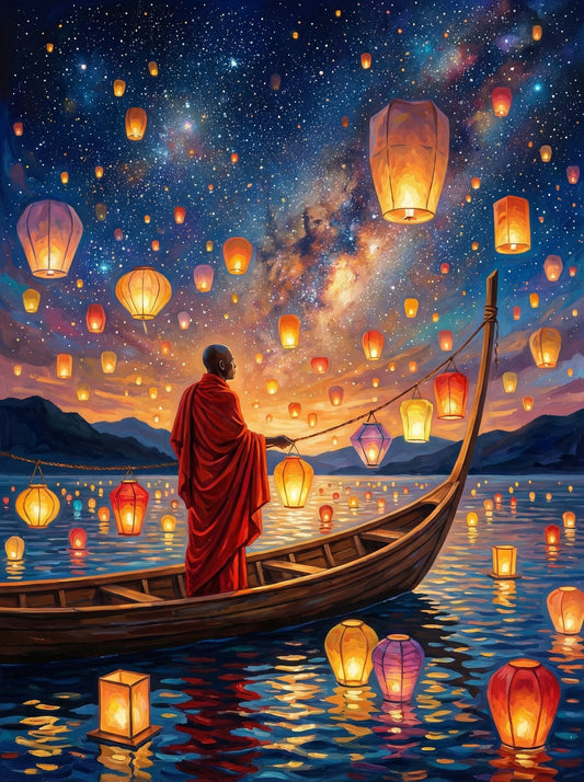 Monk With Floating Lanterns (120 Colours)
