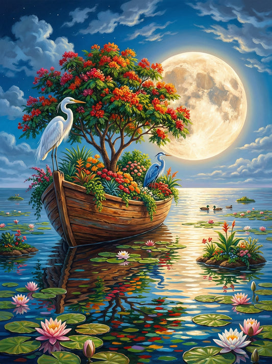 Moonlit Garden Herons (80 Colours)