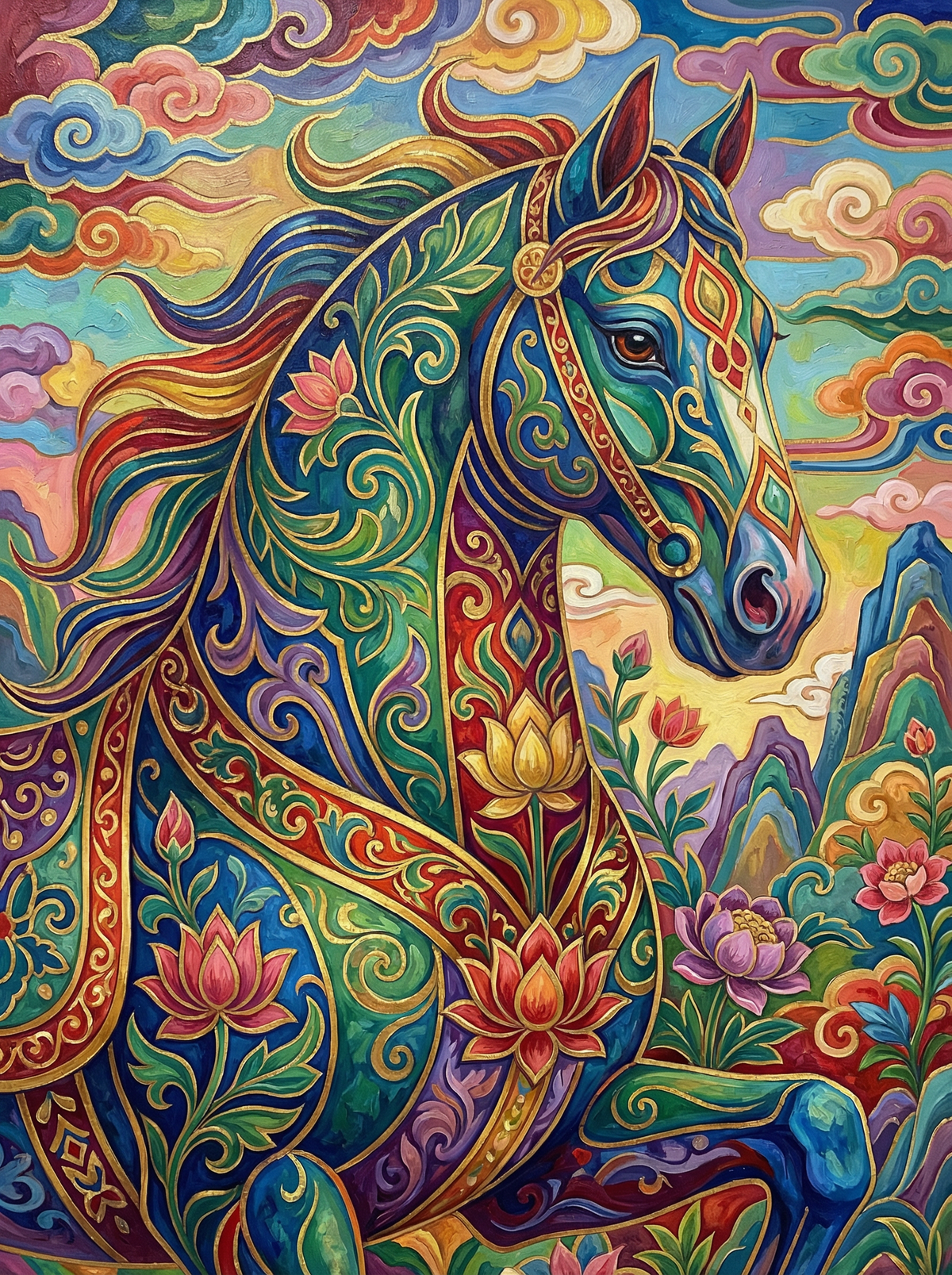 Ornamental Mandala Horse (80 Colours)