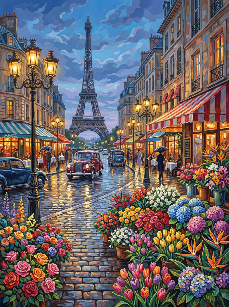 Paris Street Eiffel Tower Rain (80 Colours)
