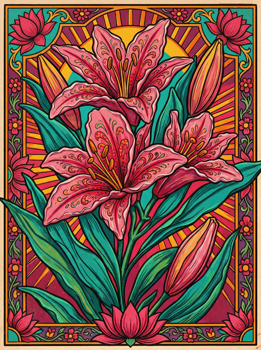 Pink Lily Blooms (120 Colours)