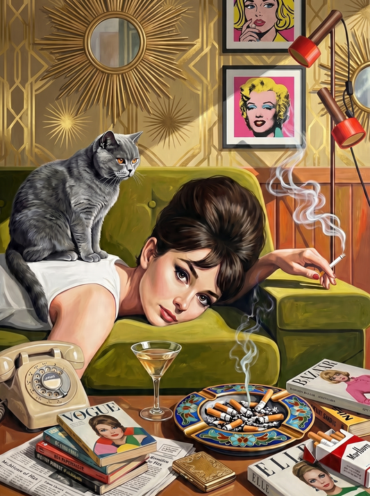 Retro Pinup With Cat (80 Colours)