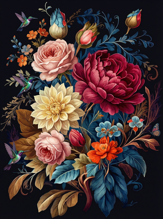 Romantic Floral With Hummingbird (120 Colours)