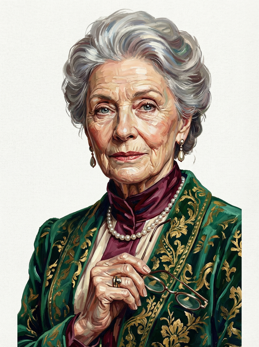 Serene Elderly Woman With Book (80 Colours)