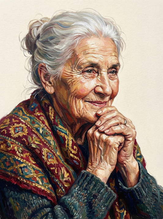 Smiling Grandmother Clasped Hands (120 Colours)