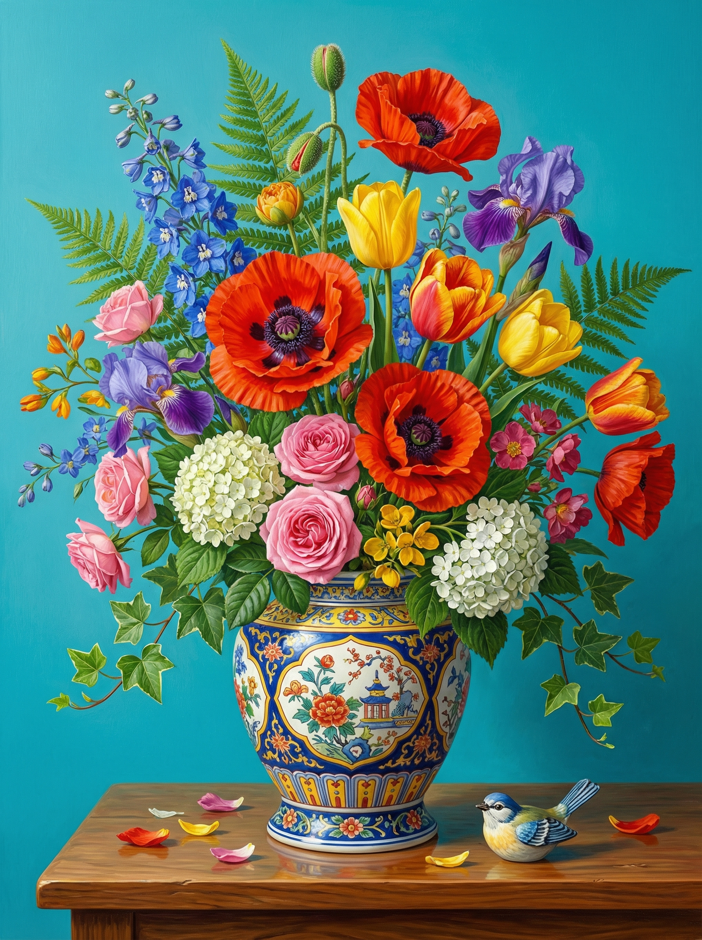 Turquoise Poppy Arrangement (80 Colours)