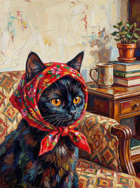 Vintage Cat Red Scarf (120 Colours)