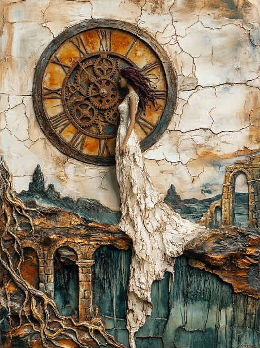 Vintage Clock Ruin Woman (120 Colours)