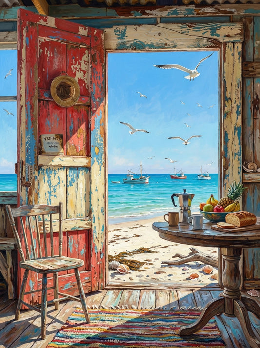 Vintage Door Beach View (120 Colours)