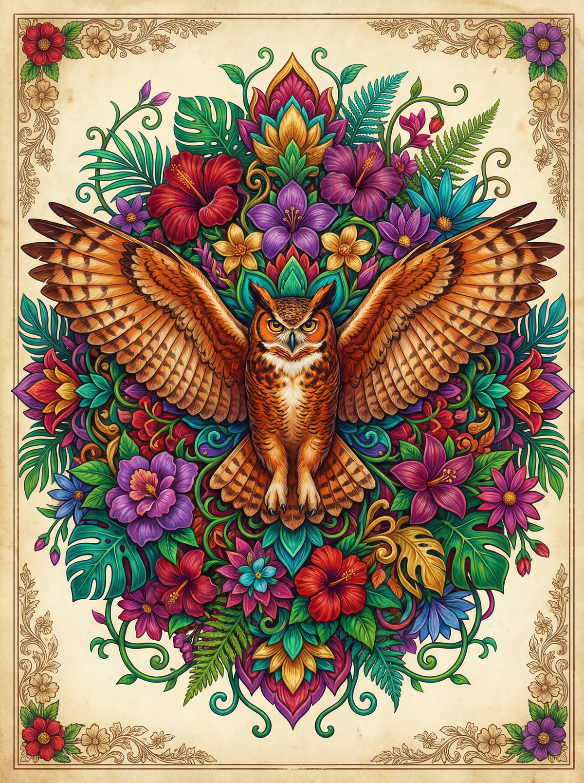 Winged Owl In Blossoms (120 Colours)