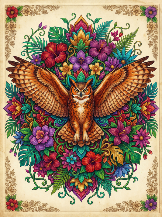Winged Owl In Blossoms (120 Colours)