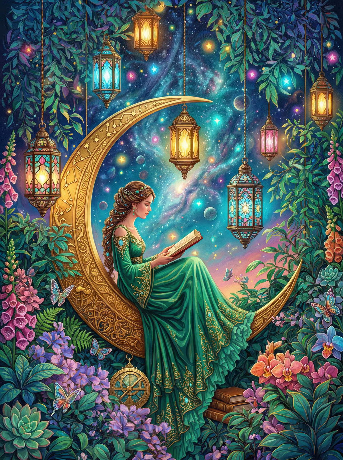 Woman Reading Crescent Moon (80 Colours)