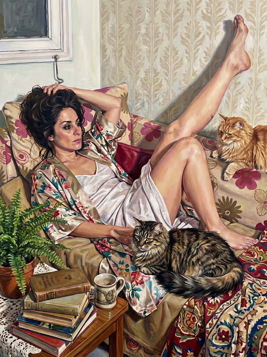 Woman Reclining With Cats (120 Colours)