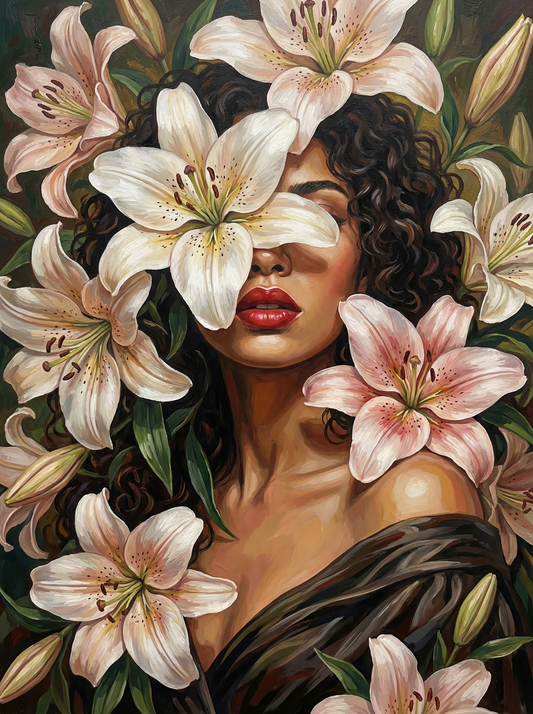 Woman With Cream Orchids (80 Colours)
