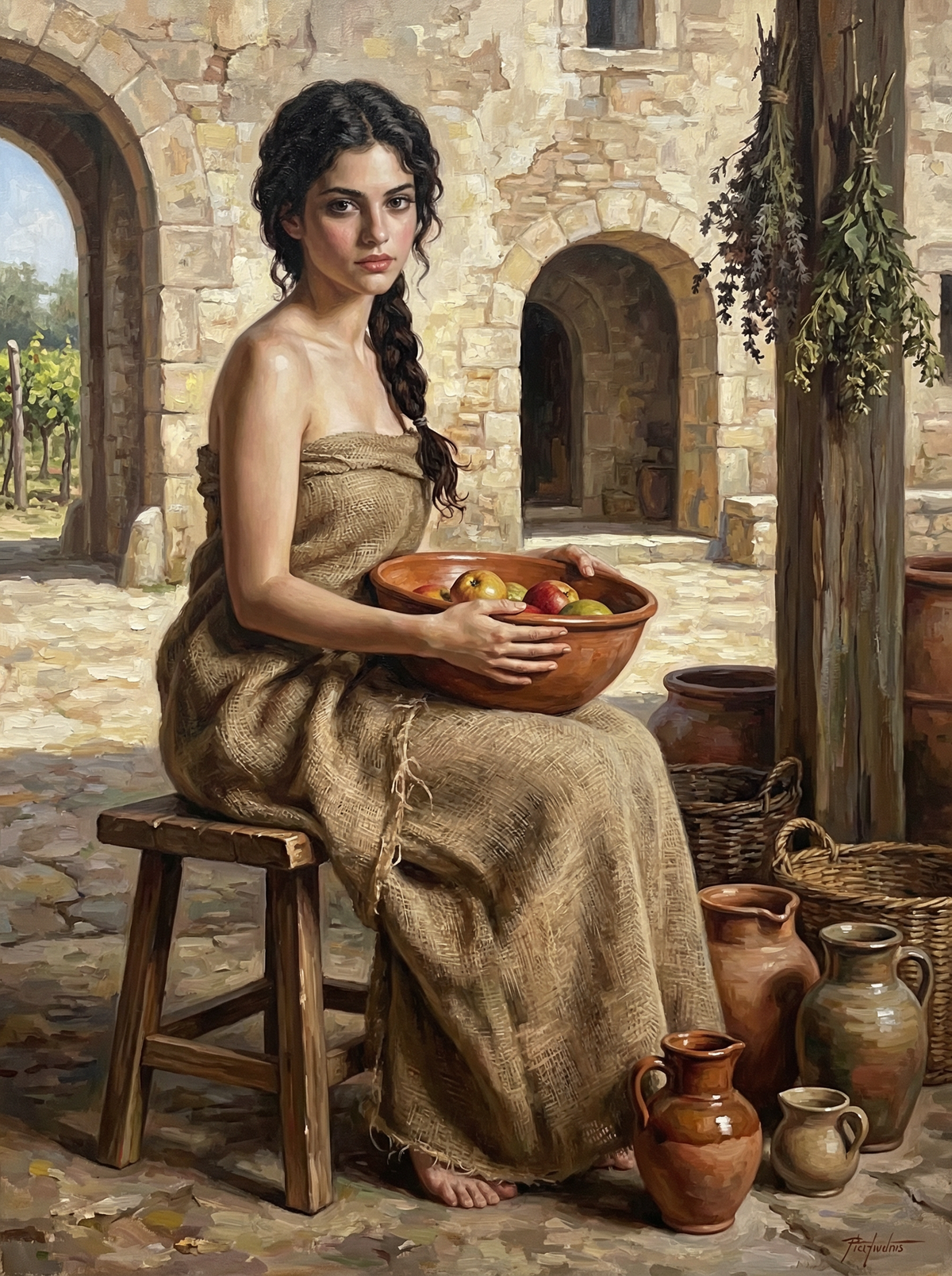 Woman With Fruit Ancient Courtyard (80 Colours)