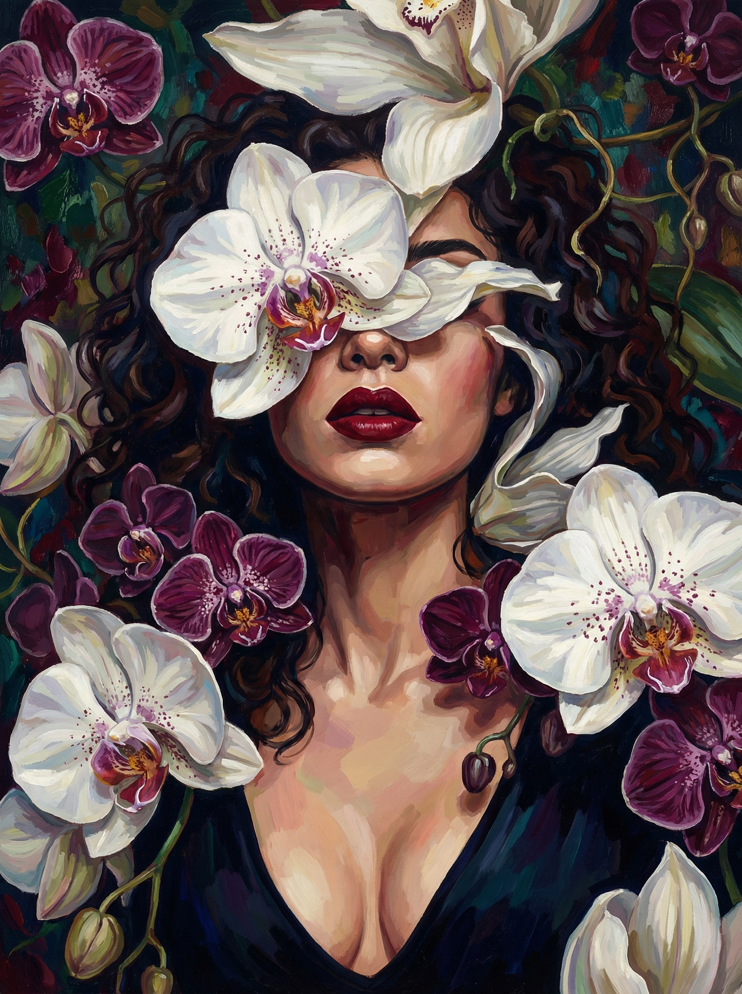 Woman With Large White Lilies (80 Colours)